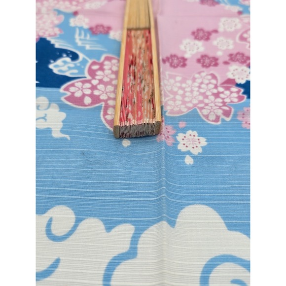 VTG Cherry Blossom Pink & White Folding Fan +Japanese Mt. Fuji Matching Fabric - Picture 8 of 12